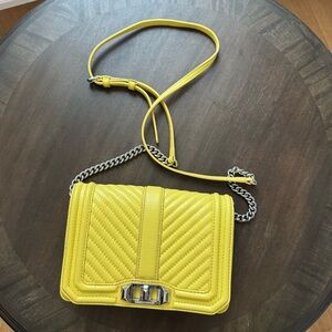Rebecca Minkoff Chevron Quilted Small Love Crossbody Bag - Yellow Leather - EUC